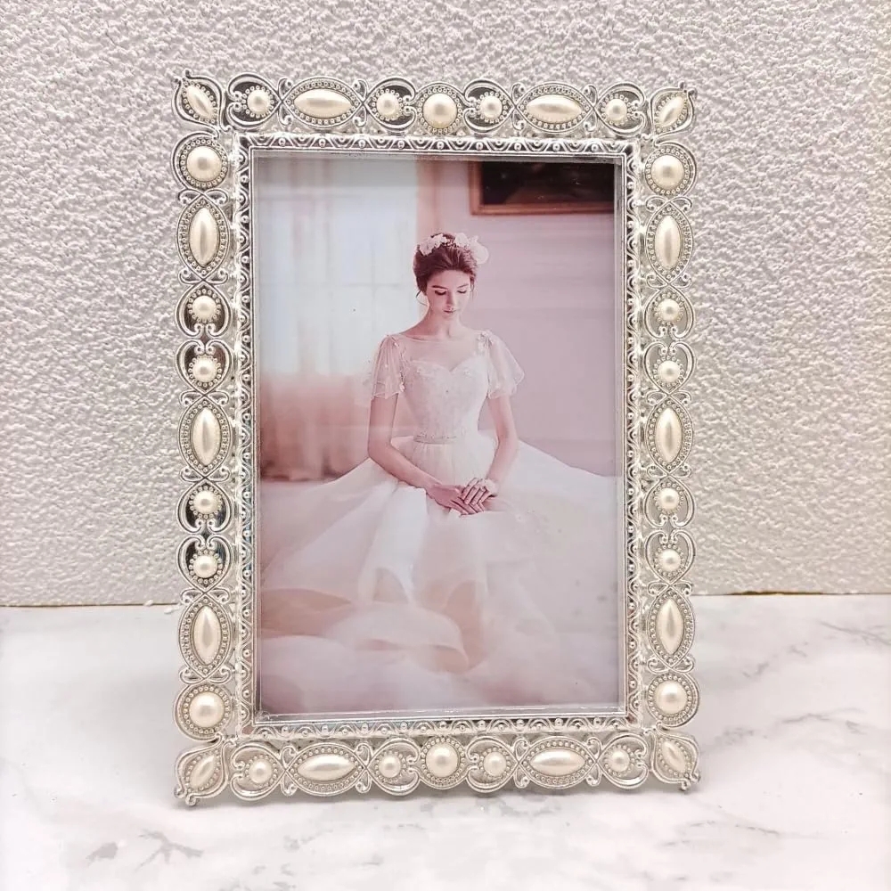 NEW In Box Elegant Silver Photo Frame with Pearl Accents